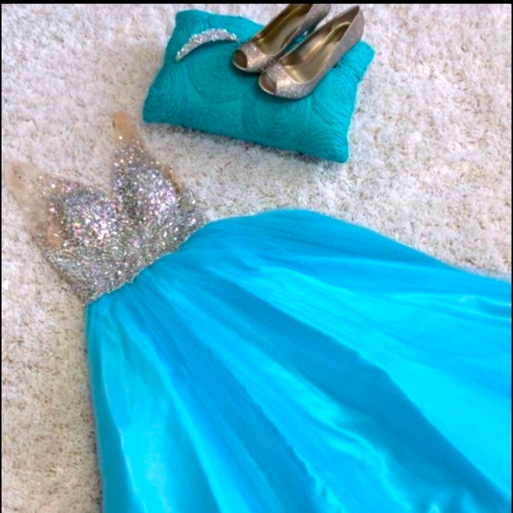 Ice Blue Quinceanera / Prom / Ballgown with Silver Mesh Bodice